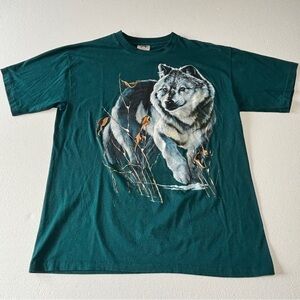 Harlequin Nature Graphics Vintage 1993 Single Stitch Grey Wolf Graphic T Shirt